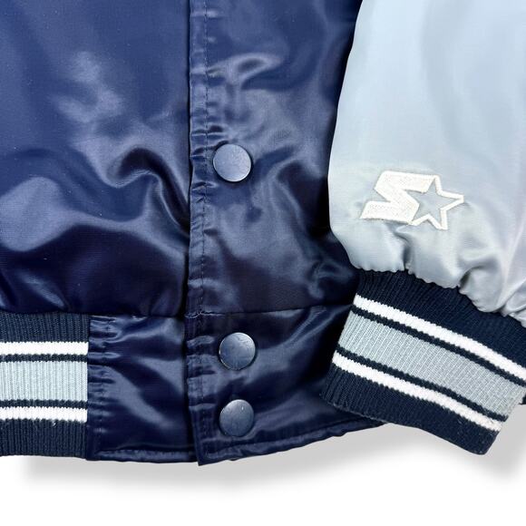 Rare STARTER NEW YORK YANKEES double sided Navy / Gray satin snap bomber jacket - Picture 6 of 16